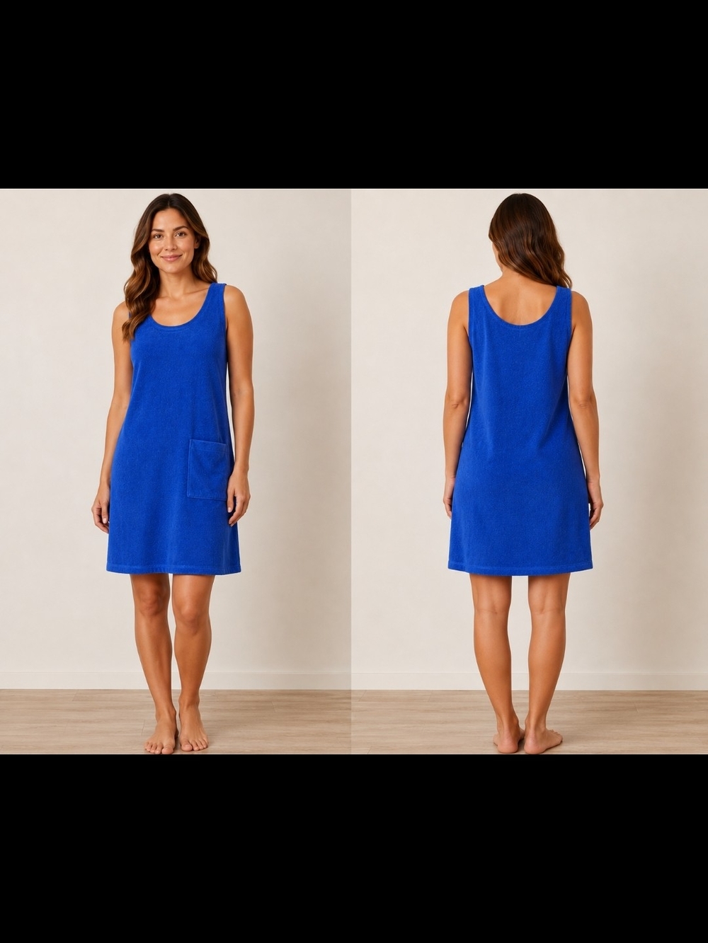 Royal Blue Women’s Terry Swim Coverup Dress With Left Pocket
